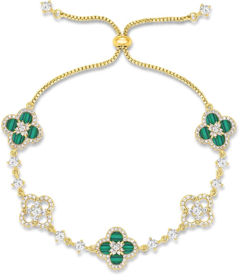 Sinebella Women's 18K Gold Plated Clover Bracelet with Natural Shell - Four Leaf Lucky Charm Dainty Link Bracelets Jewelry for Women, Trendy Birthday/Mother's Day Gift - Image 1
